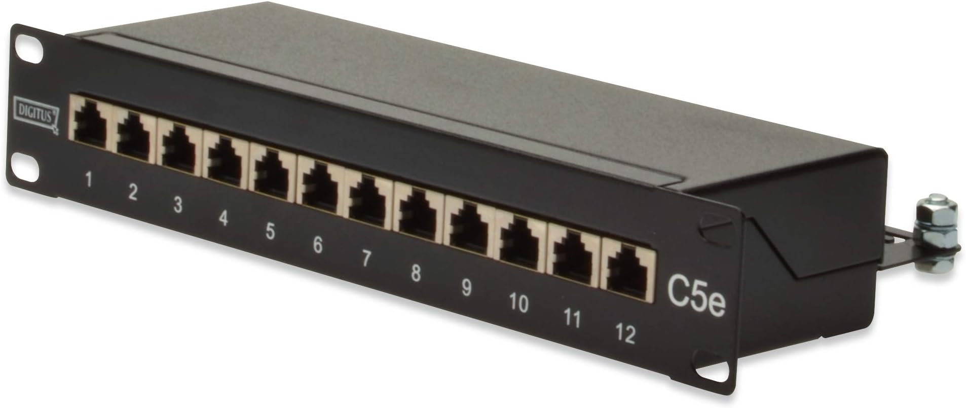 DIGITUS Cat 5e patch panel - 12 ports - RJ45 jacks - 10-inch rack mount 1 rack unit - LSA distribution field - shielded - black
