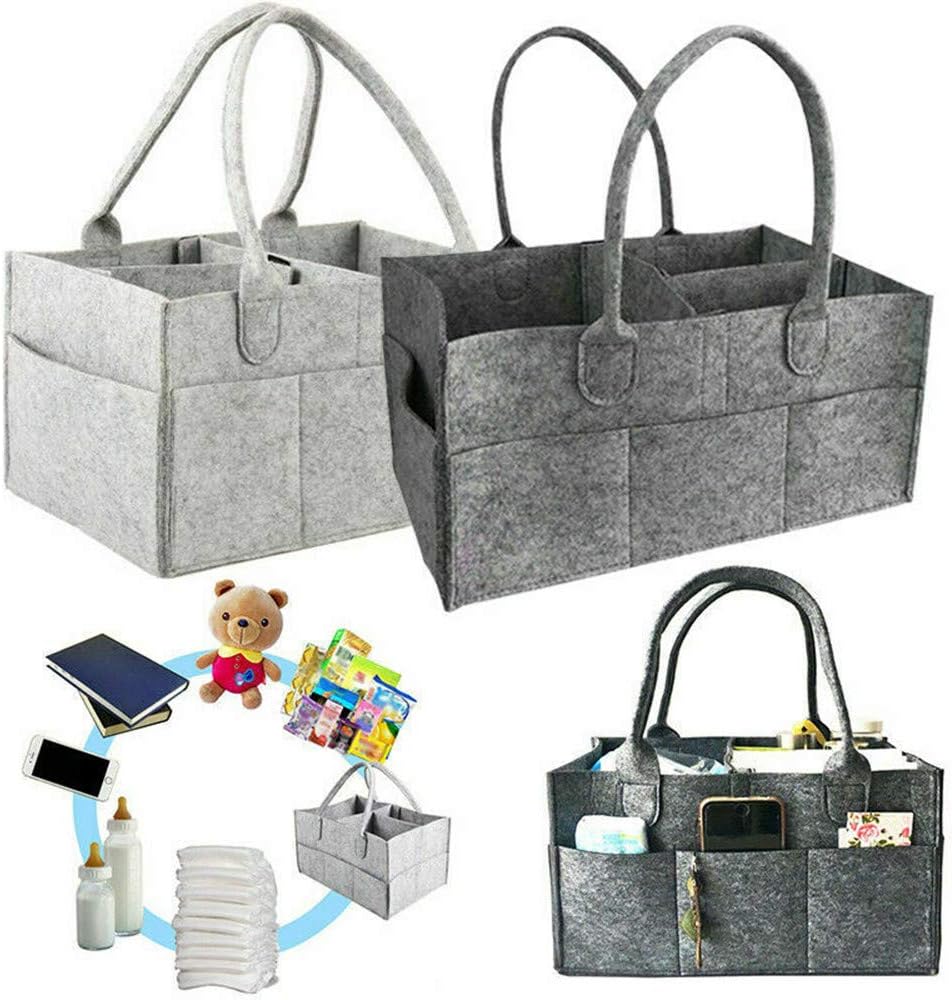 Yueshop Grey Felt Baby Diaper Caddy Nursery Storage Wipes Bag Nappy Organizer Container (Dark Grey), 33x23x18 cm (Pack of 1) - Image 3