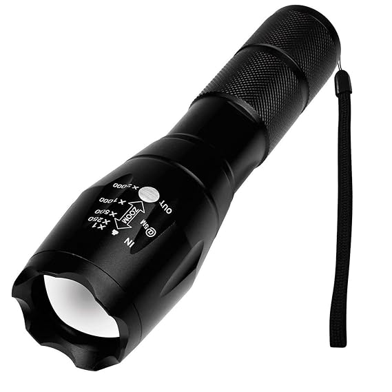 Kurtzy Professional LED Zoomable Flashlight Torch With Aluminium Body Rechargeable Battery