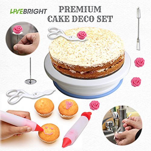 image for Live Bright 48 Piece Cake Decorating Supplies Set | Turntable Stand | 