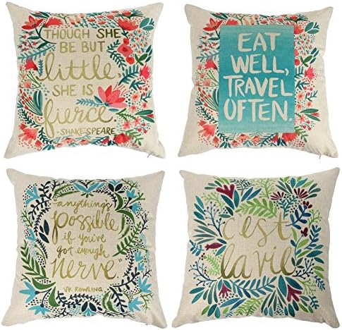 Ogiselestyle Bright Flowers Theme Decorative Throw Pillow Case 18"x18" Set of 4(Colorful)