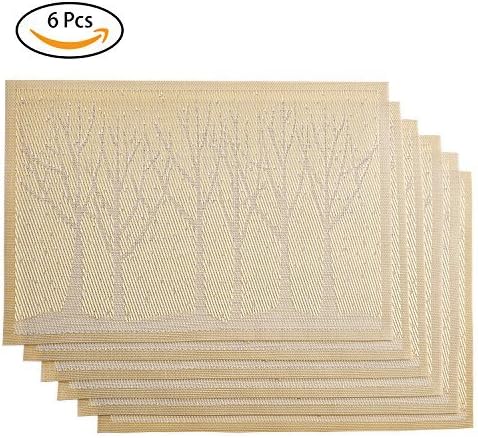 JIAY Placemats Set of 6,Crossweave Woven Vinyl Non-slip Insulation Placemat Washable Table Mats (Gold)