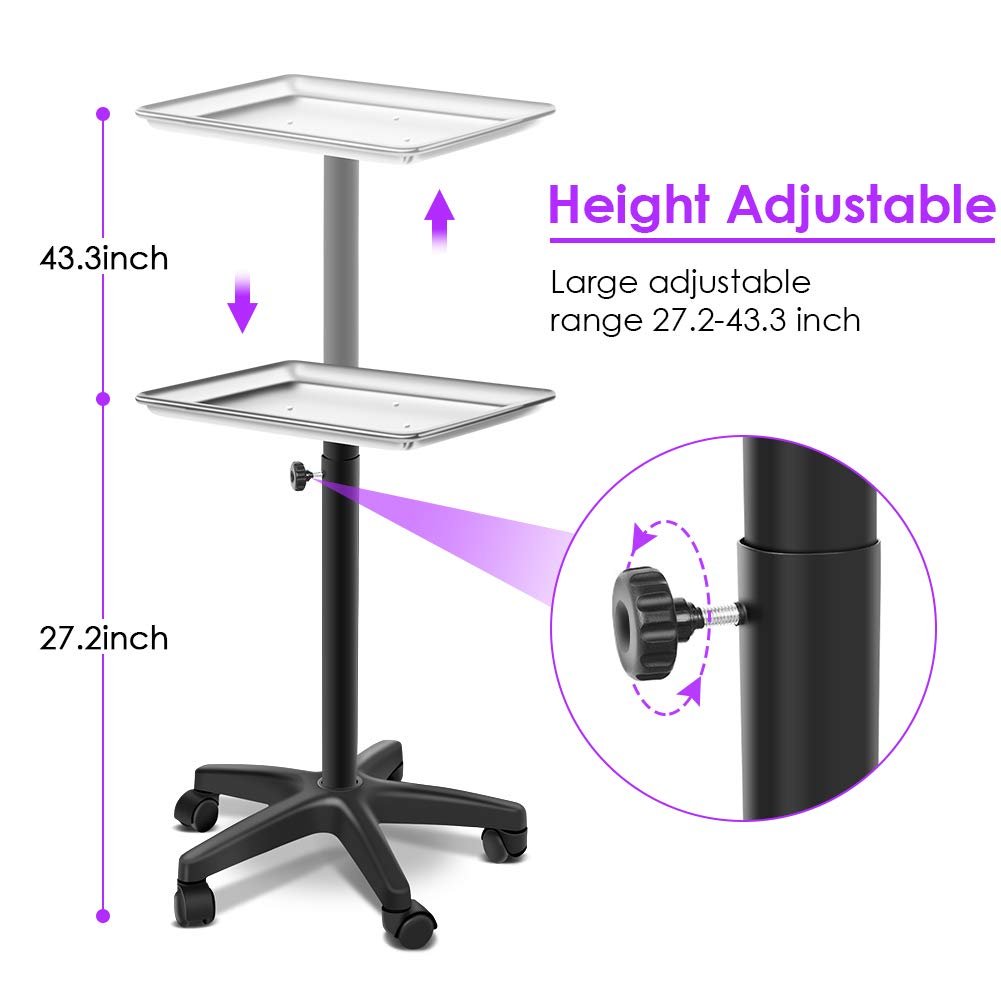 Aluminum Salon Trolley Cart, Rolling Salon Tray Station with 5 wheels, Adjustable Height Tattoo Tray Stand Hair Instrument Beauty Tools Storage Trolley for Salon Beauty Spa Tattoo: Beauty