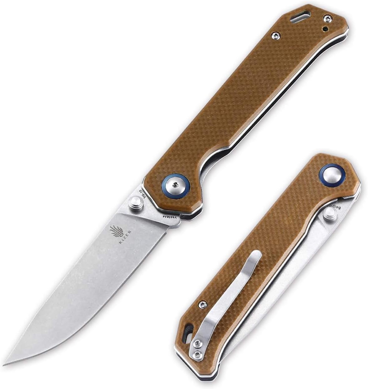 Amazon Com Kizer Cutlery Pocket Knife With Clip Brown G10 Handles Material Edc Folding Knife Begleiter V4458a4 Sports Outdoors