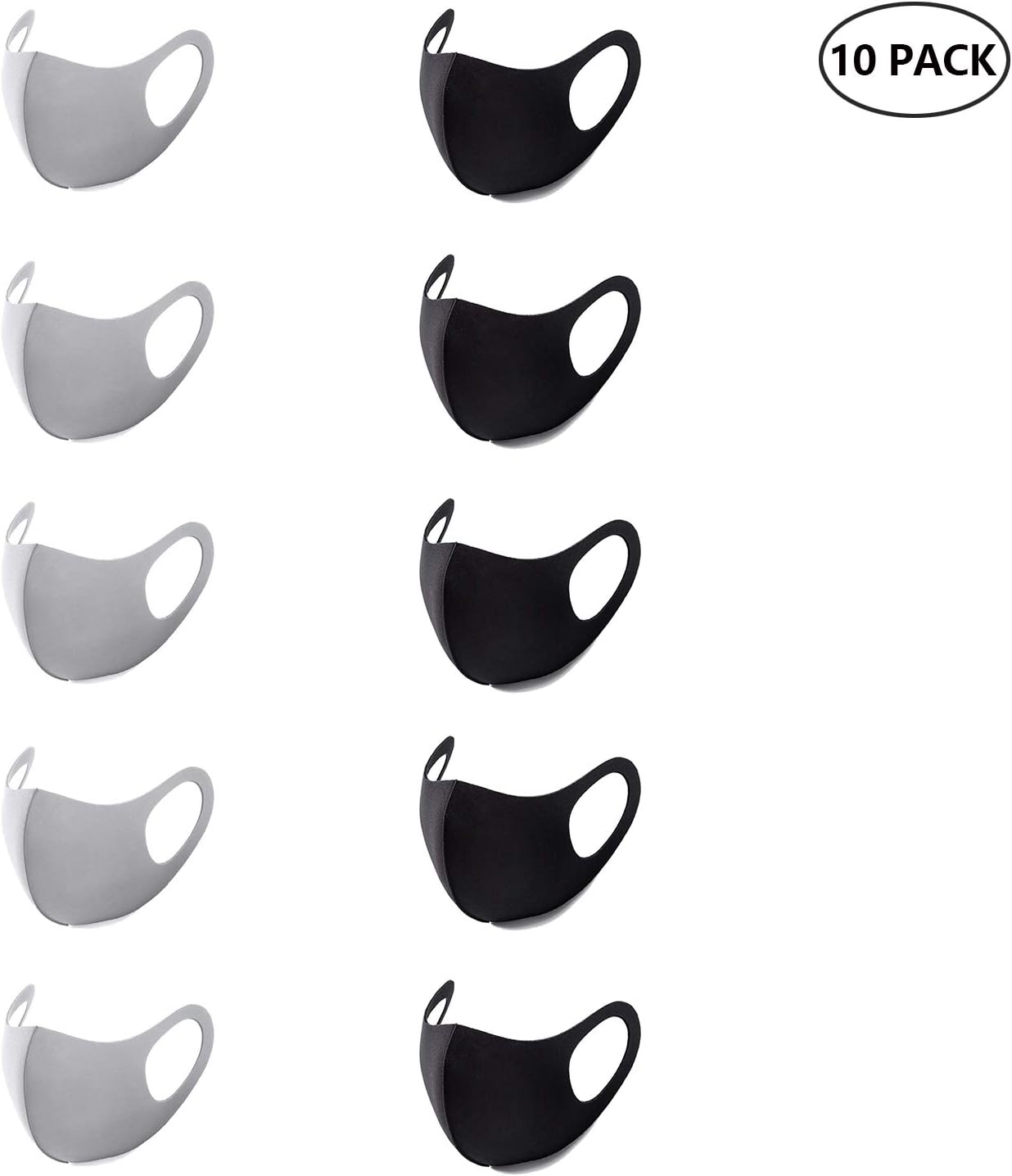 Ramcox Anti Dust Face Mouth Mask, Unisex Cotton Reusable Washable 3D Fashion Protective Masks for Outdoor Activities, Running, Cycling, 5 Black and 5 Grey, 10 Pack