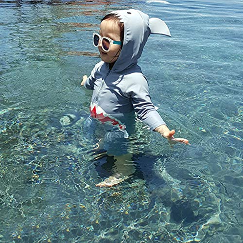 Kids Rash Guard Swimwear Girls Long Sleeve Cartoon Shark Swimsuit Cover Ups For Girl Hooded Surf Suit(Gray,5T)
