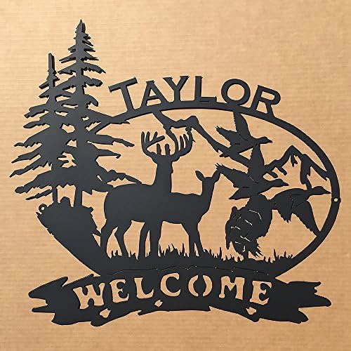 Outdoor Scene with Deer, Ducks, Turkey, and Custom Text (B26)