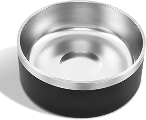 Dog Bowl, Stainless Steel Dog Bowl with 8Pcs Anti-Skid Rubber Stickers, No Spill Food and Water Bowl, Metal Food and Water Dish, Pet Feeder Bowls for Medium Large Dogs, Cats, Kitten - 64Oz (8 Cup)