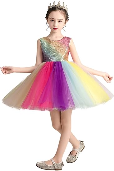 Amazon 子供ドレス キラキラ スパンコール レインボー カラフルなチュールスカート ダンス衣装 発表会 結婚式 コスチューム ハロウィン クリスマス パーティー 女の子 フォーマル 並行輸入品 フォーマル 通販