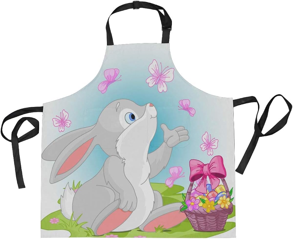AHOMY Adjustable Apron with Pocket Happy Easter Bunny