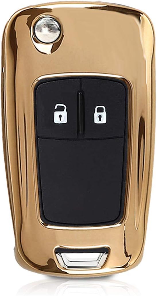 kwmobile Car Key Cover Compatible with Vauxhall (Opel) 2-3 Button Car Flip Key - Soft TPU Fob Cover for Car Keys - Gold High Gloss - Image 3