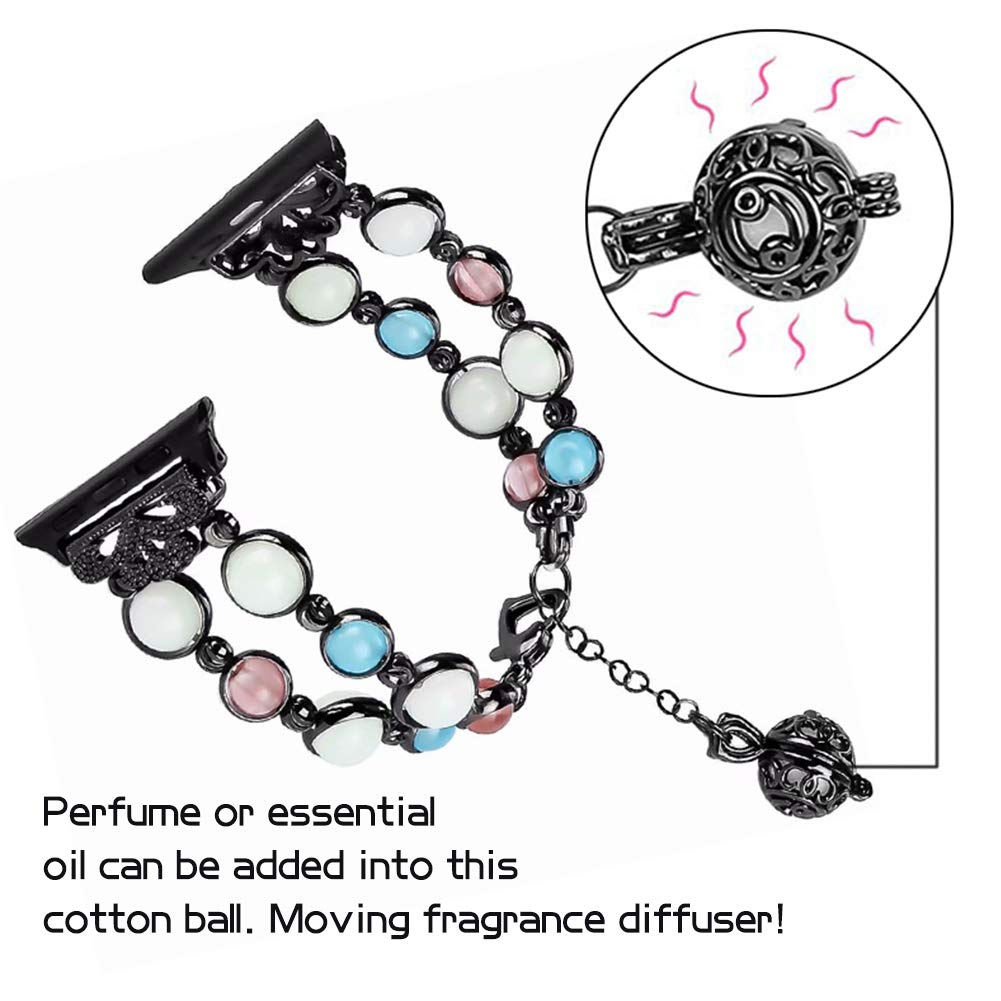 Jewelry Bracelet Compatible with Apple Watch Band Strap Wristband Handmade 38mm/40mm Iwatch Series 5/4/3/2/1, with Night Luminous watchband for Women & Girls 5.5-7 inch (Black) (Black, 38mm/40mm SM)