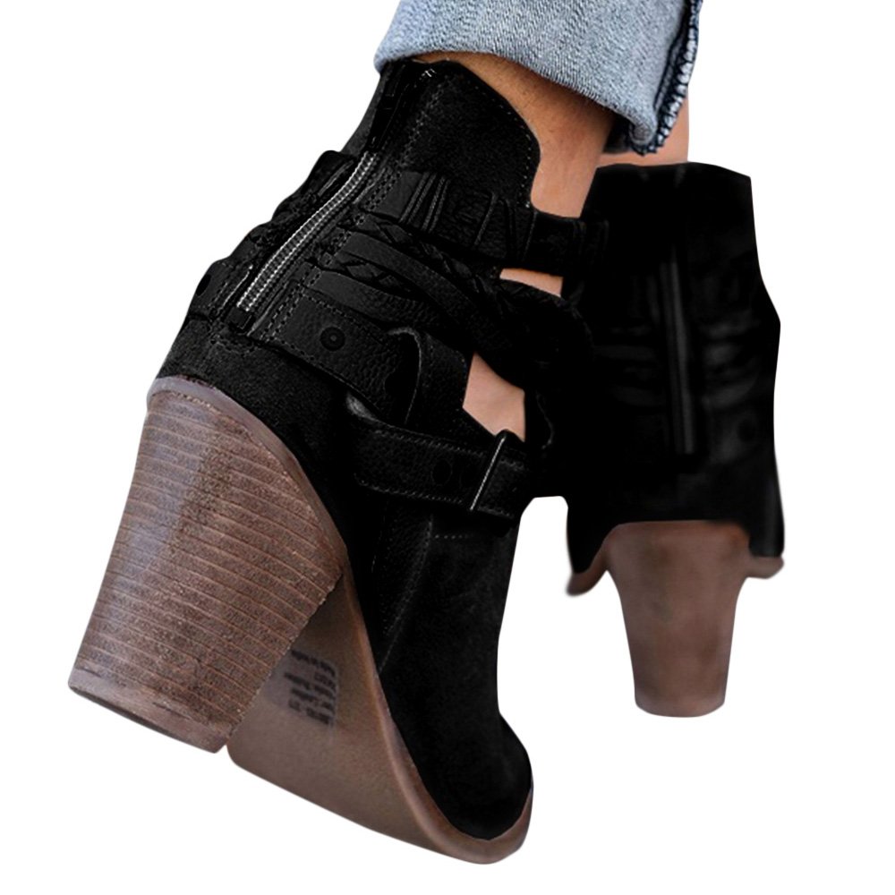 Poplover Women\'s Faux Suede Back Zipper Ankle Boots Mid Block Heels Shoes Black 4.5 UK