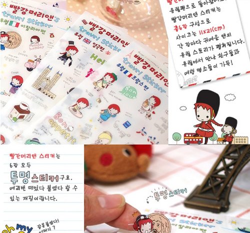 ONOR-Tech 6 Sheets Lovely Cute Red Hair Girl Decorative Scrapbooking Craft Sticker Diary Album Sticker Adhesive