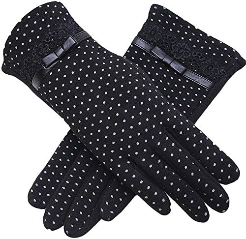 QQsweet Vintage Dot Pattern Winter Gloves Women Touchscreen Warm Lined Stretchy Outdoor Mittens(Black)
