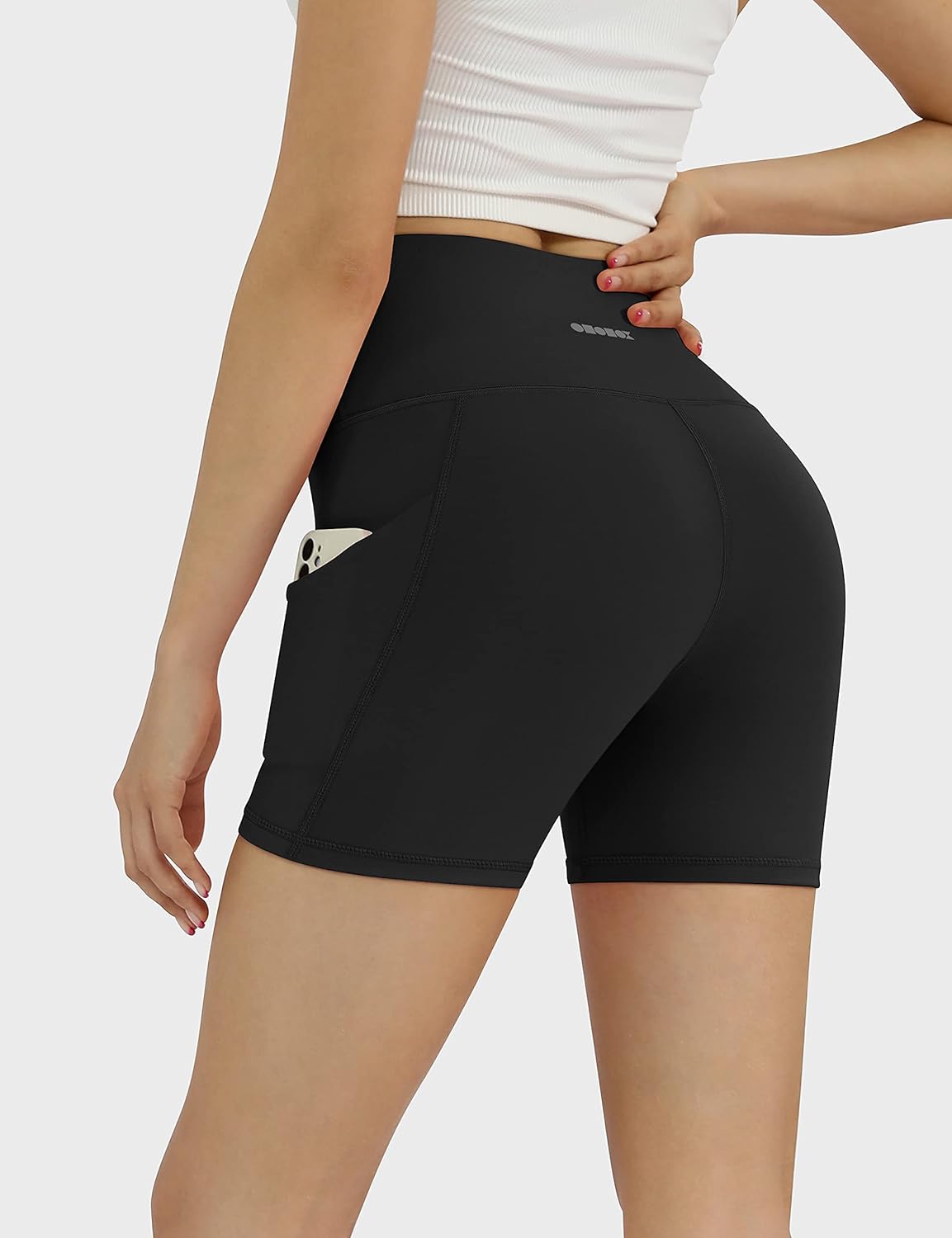 ODODOS Women's High Waist Biker Shorts with Pockets, Tummy Control Non See Through Workout Running Yoga Shorts: Clothing