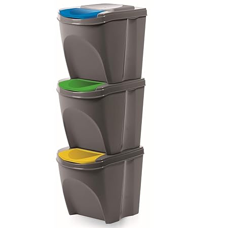 Mülleimern Sorti Box Mülltonne Müllsäcke Abfall Segregation (Grauer Stein, 3 x 20 L)