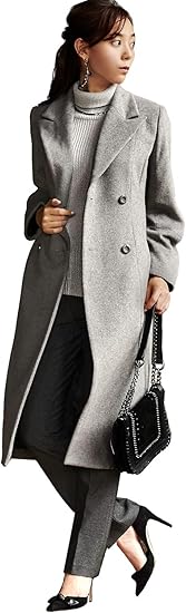 Amazon Ruirue Boutique ルイ ルエ ブティック スリーブコンシャス チェスター コート レディース ミセス ウールコート チェスターコート ジャケット アウター ロングコート ウール ロング 大きいサイズ シンプル 秋 冬 防寒 通勤 S 7号 ライトグレー G コート