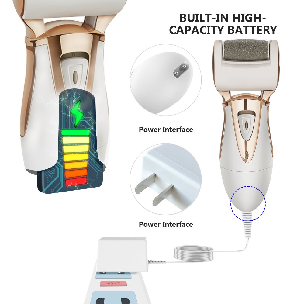 Electric Foot File - Rechargeable & Waterproof Callus Remover with Quartz Sand Remove Dead, Hard, Cracked Skin (Gold)