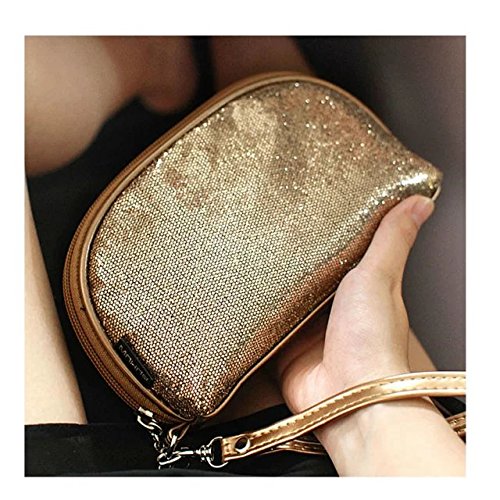 Garrelett Shimmery Sequined Top Zipper Evening Handbag Wallet Cosmetic Case Clutch Coins Purse Card Holder Cellphone Bag Organizer for Women Girls Ladies (Bronze)