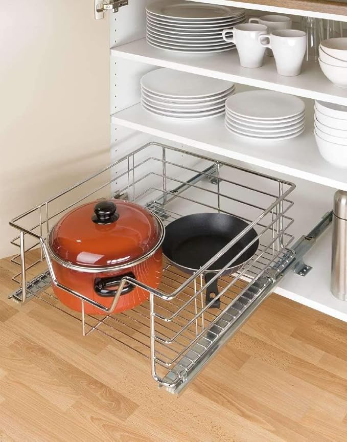 WENKO 5911500 Schrankauszug Maxi - ausziehbare Ablage, Stahl, 49 x 23 x 47 cm, Chrom