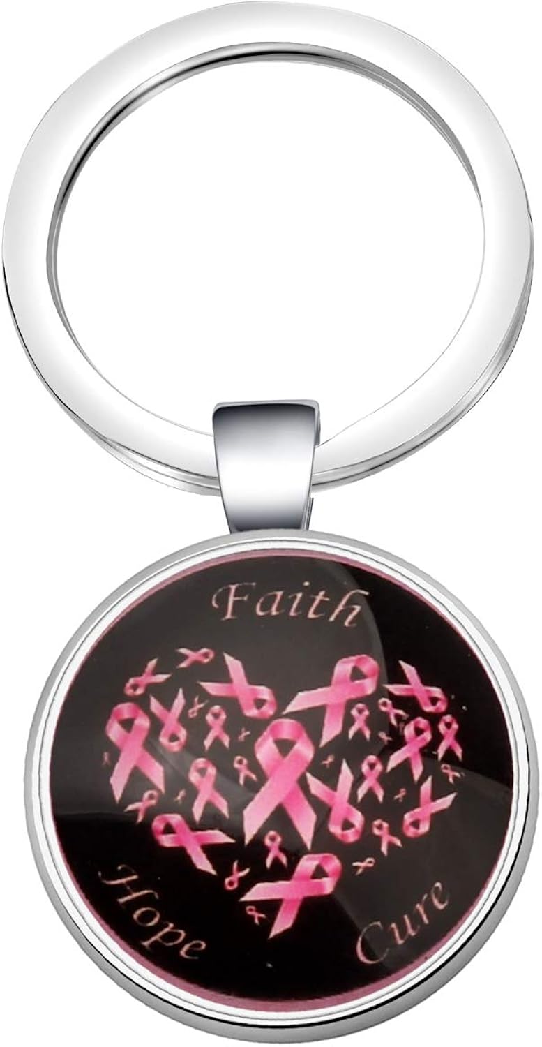 FUSTMW Breast Cancer Keychain Pink Ribbon Breast Cancer
