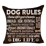 Funny Sweet Warm Sayings Dog Rules Chase After Your Dreams Unleash Your Potential Always Faithful Cotton Linen Decorative Home Indoor Throw Pillow Case Cushion Cover Square 18 