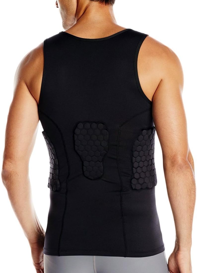 DGXINJUN Men's Padded Compression Shirt Training Vest(3-Pad) Sleeveless T-Shirt and Short Set Ribs, Back, Thighs and Buttocks Elbow Knee Protector - Football Soccer Basketball Hockey Protective Gear : Clothing