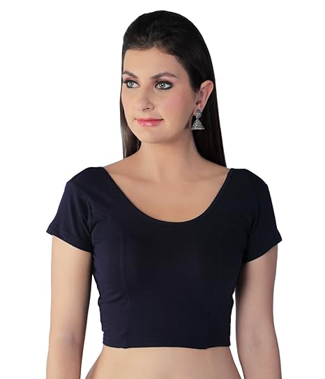COTTON STRETCH LYCRA ROUND NECK READY TO WEAR SAREE BLOUSE WITH SHORT SLEEVES
