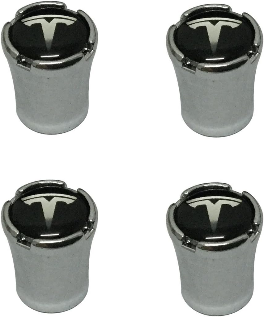 New USA Fast Ship 4pcs Chrome Silver Car Dustproof Caps Tire Wheel Stem Air Valve Caps Cover Car Accessories Compatible Fit For Electric Sedan SUV Car Design (TESLA)