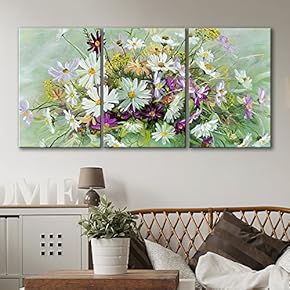 3 Panel Canvas Wall Art - Oil Painting Style Flowers - Giclee Print Gallery Wrap Modern Home Art Ready to Hang - 16"x24" x 3 Panels