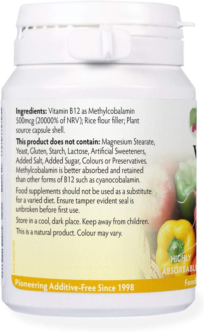 Vitamin B12 Methylcobalamin 500mcg 180 Capsules, Magnesium Stearate Free & No Nasties - Image 3