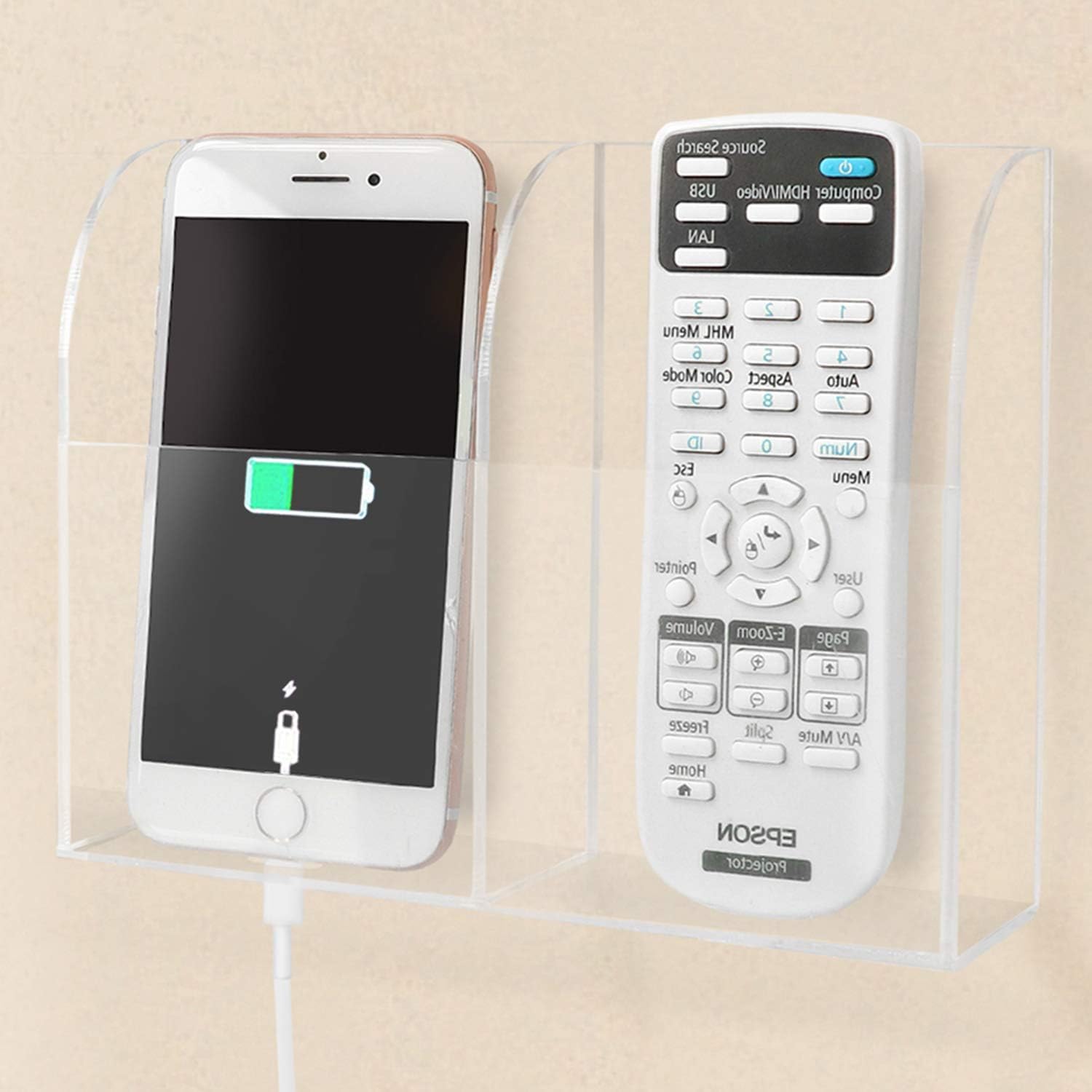 Uoisaiko Acrylic TV Remote Control Holder Wall Mount Organizer Storage Box, Media Organizer TV Remote Wall Holder for Wall Mobile Phone Holder 2 Compartments