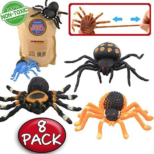 Spider Toy,5 inch Realistic Black Rubber Spiders Toys Set,Food Grade Material TPR Super Stretchy,Zoo World Creepy Halloween Decoration Party Favors Gag Novelty Practical Jokes Black Widow by Zoo World