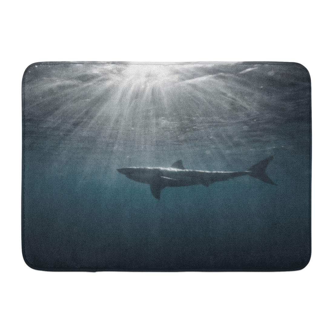 Emvency Bath Mat Australia Cage Great White Shark in Blue Ocean Underwater Photography Predator Hunting Near Water Africa Bathroom Decor Rug 16" x 24"