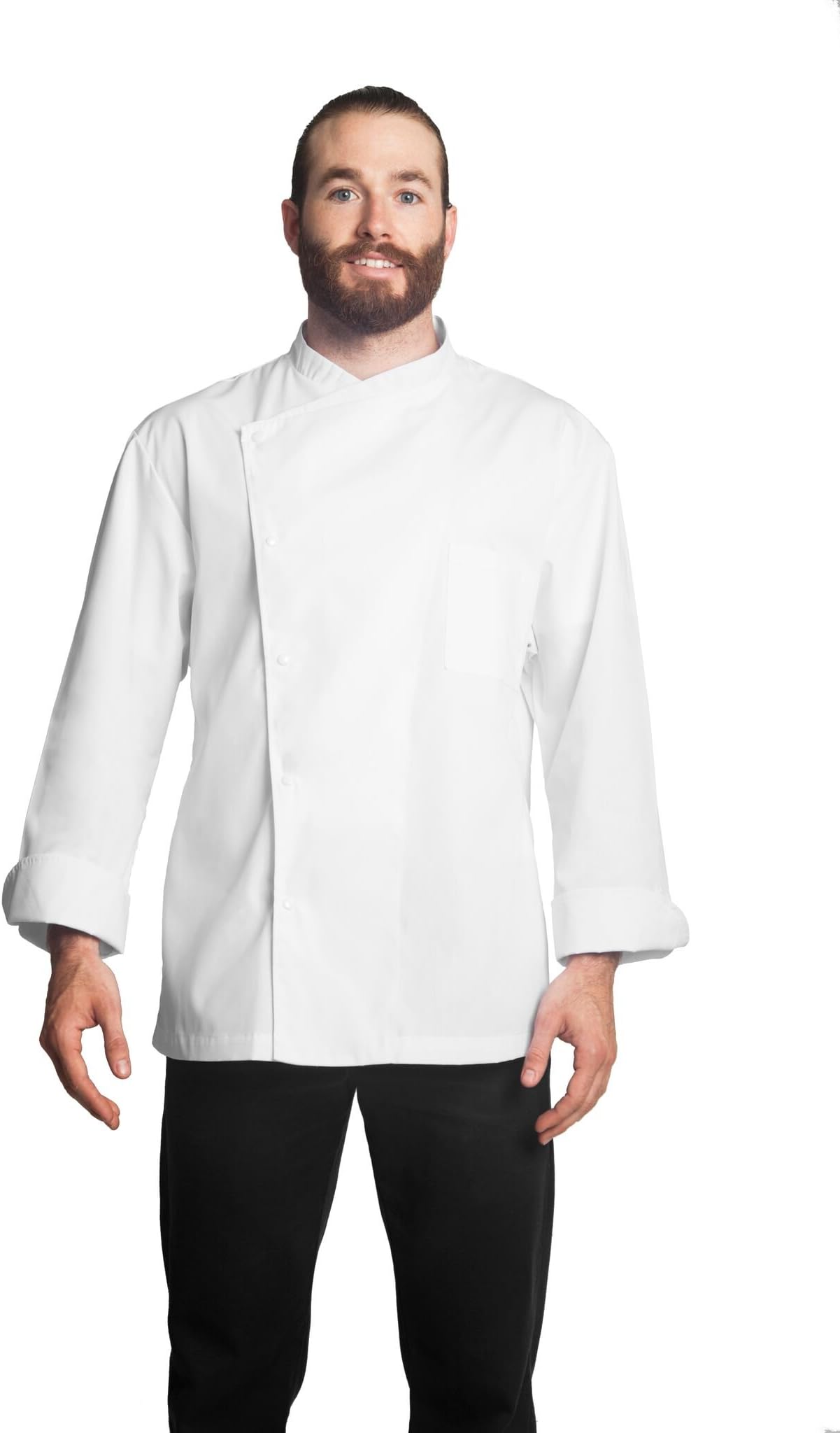 Bragard Julius Long Sleeve Snap Buttons Chef Jacket Perfect for Kitchen Poly Cotton - White | Sizes 34-54 |