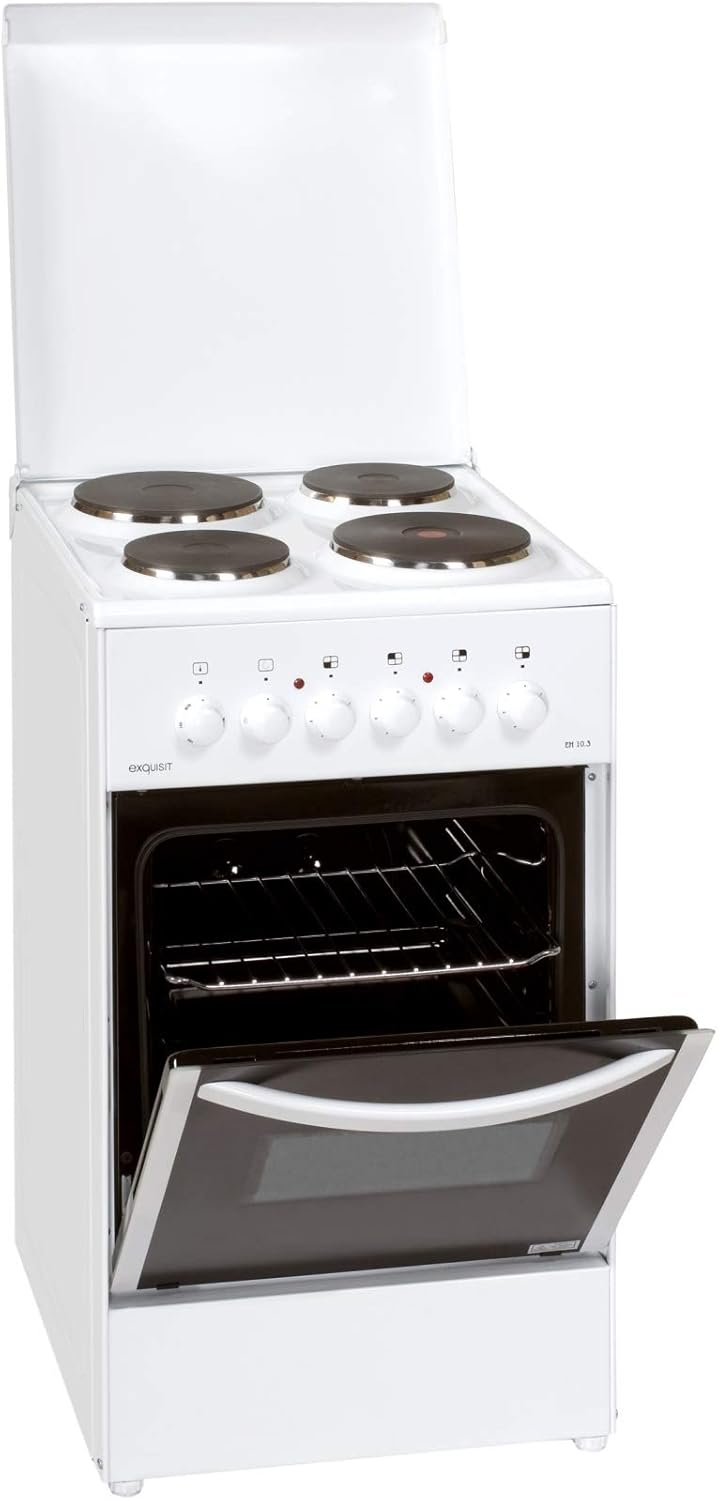 Exquisit Standherd EH 10.3 F2 | Elektro-Standherd | 50 cm | Masse-Kochfeld | 50 L Garraum | Inkl. Deckel | Weiß