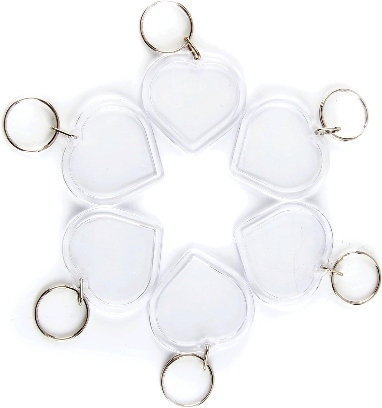 MultiWare 100pcs Acrylic Plastic Blank Keyrings Insert Photo Key Rings Heart 4.2 * 4.2cm