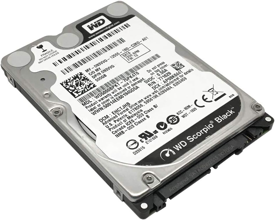 WESTERN DIGITAL WD5000BPKT Scorpio Black 500GB 7200 RPM 16MB cache SATA 3.0Gb/s 2.5 internal notebook hard drive (Bare Drive) (Renewed)