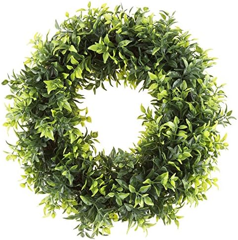Garden Essentials Farmhouse Small Boxwood Basil Wreath Artificial Fake Green Outdoor Indoor Wreaths