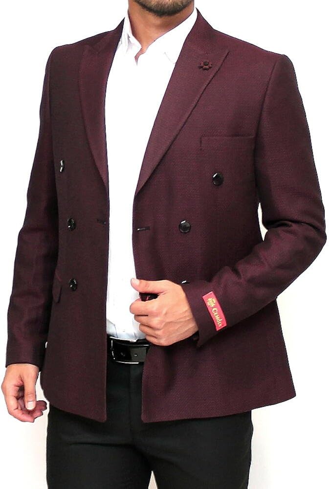 テーラードジャケット ダブル 秋冬 メンズ エンジ ボルドー ブレザー ジャケパン 細身 タイト シルエット 54 Xxl コート ジャケット 通販 Amazon