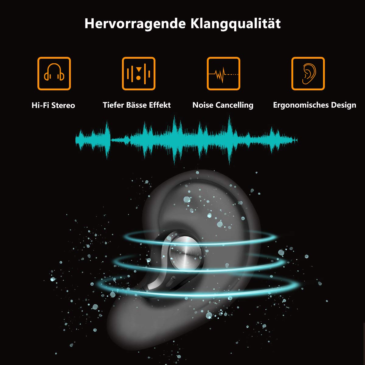 Bluetooth Kopfhörer In Ear Sport Kabellose Kopfhörer Bluetooth 5.0 Ohrhörer True Wireless Earbuds 3000mAh Batterie 7 Stunden Spielzeit One Step Pairing Touch-Funktion Hi-Fi Stereo IPX5 Wasserdicht