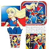 Amscan DC Comics Superhero Girl Birthday Complete Party Tableware Pack for 16, Dessert