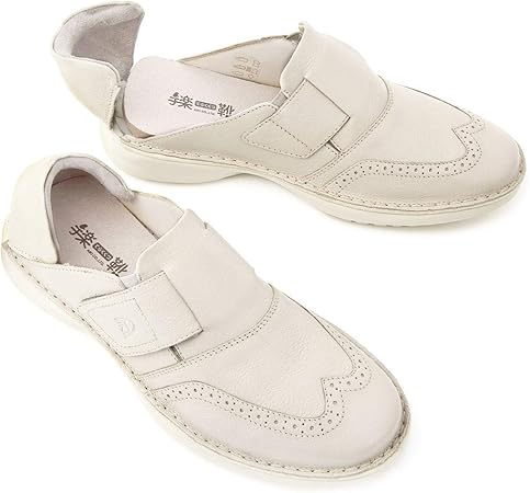 Amazon 介護シューズ 手を使わず履ける 高齢者用 手楽靴 男性用 ホワイト 27cm 26 5 27 5対応 室内履きにも 特許取得 ウィングチップ フルグレインレザー アイキ リハビリ靴 介護靴