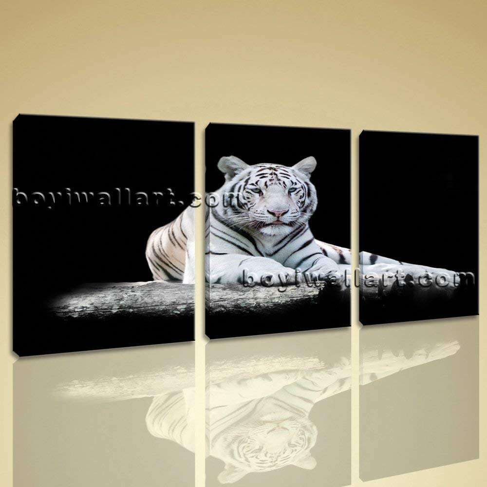 Large Black And White Tiger Picture Wall Decor Three Pieces Art Print, Large Tiger