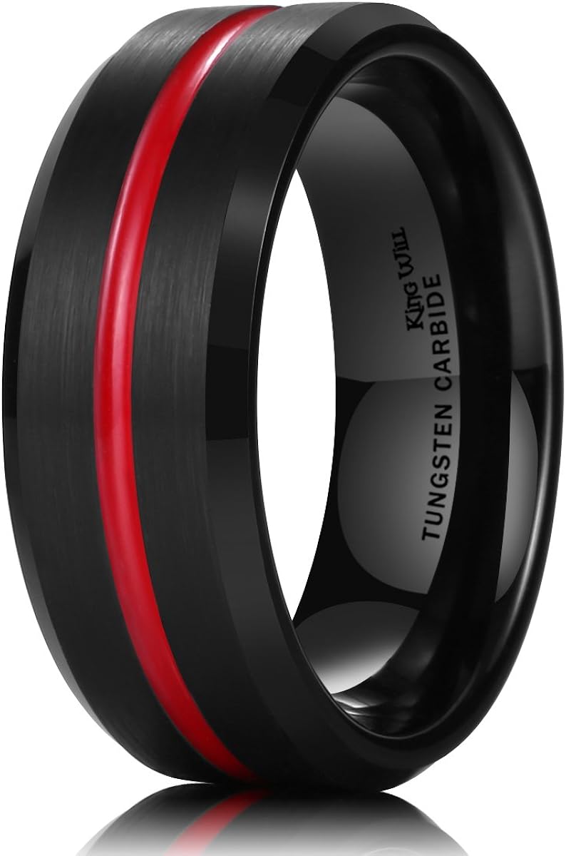 King Will Special Tungsten Wedding Ring For Men 30, One Red, T 1/2(62.08mm) - Image 3