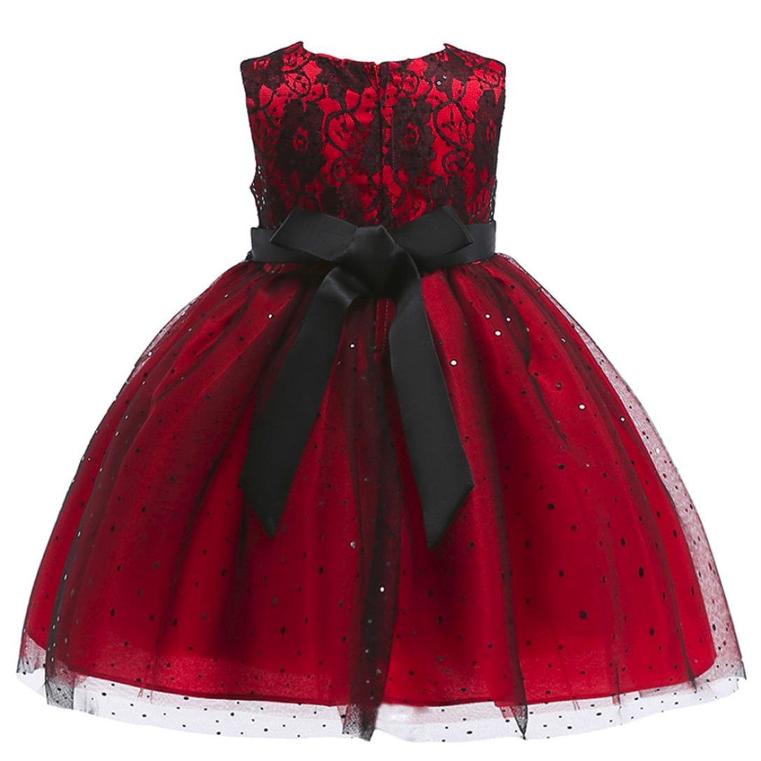 Minisoya Kids Baby Girls Bowknot Lace Ball Gown Party Wedding Bridesmaid Dress