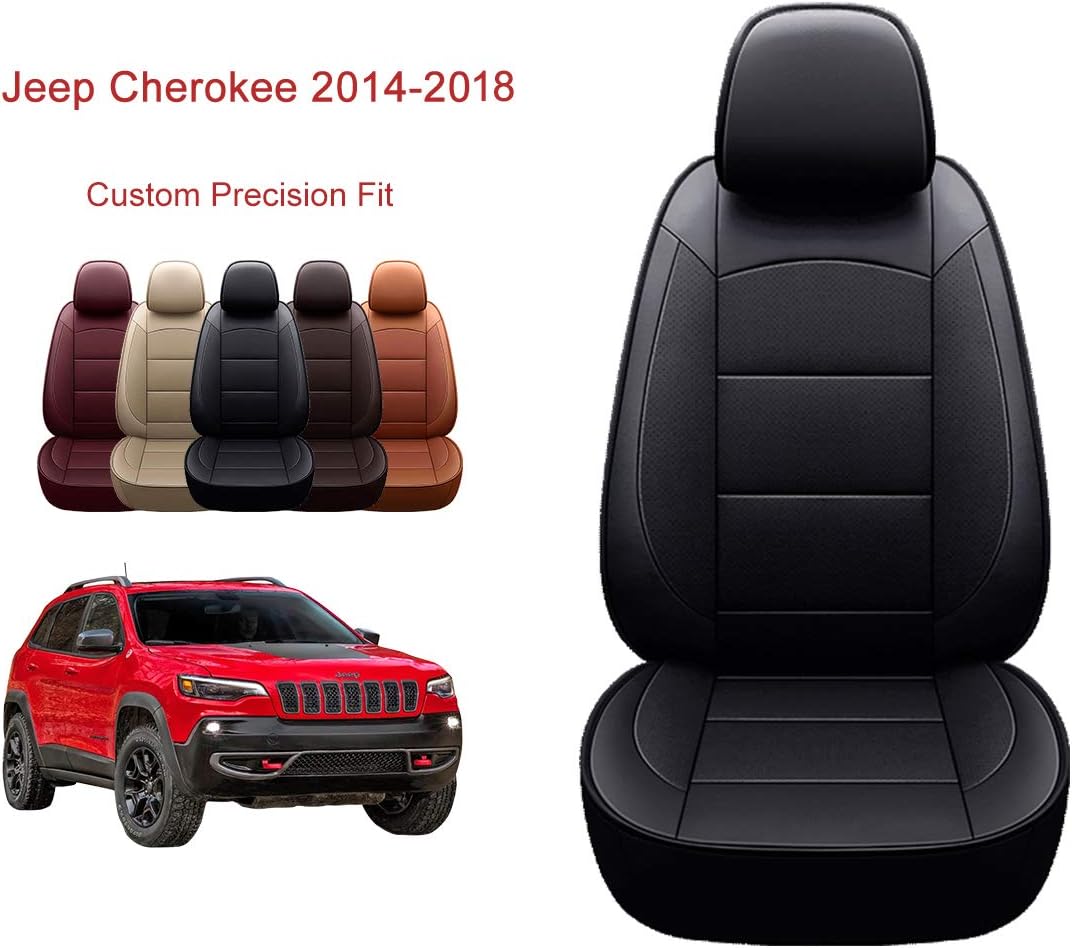 OASIS AUTO 2014-2018 Cherokee Custom Fit PU Leather Seat Cover Compatible with 2014-2015-2016-2017-2018 Cherokee (2014-2018 Cherokee, Black)