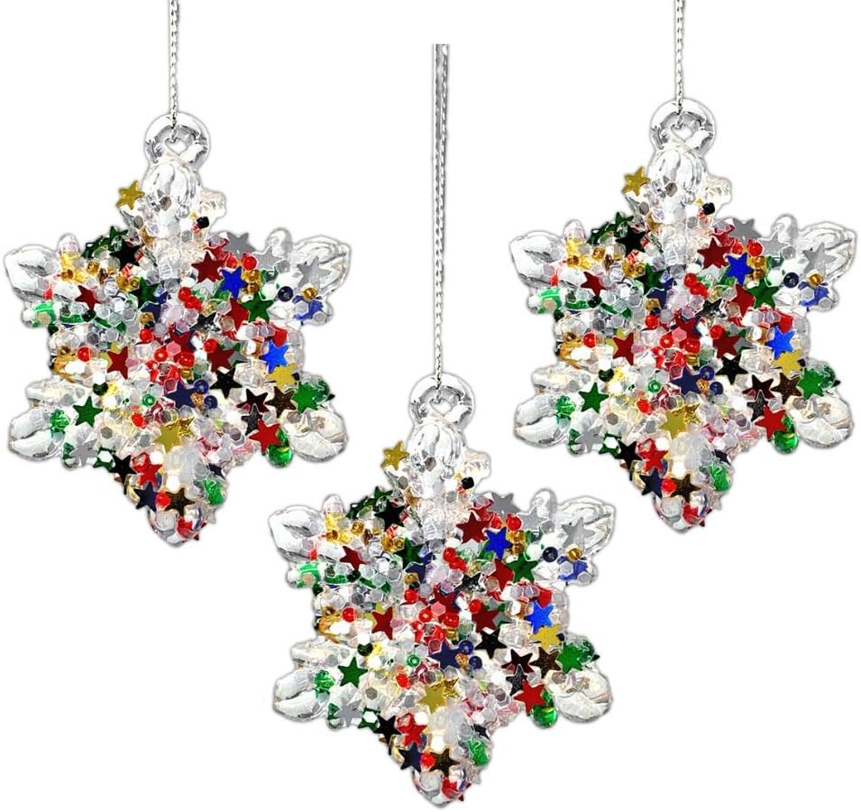 BANBERRY DESIGNS Glass Snowflakes Christmas Ornaments Set of 3 Spun Glass