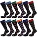 USBingoshop Mens Cotton Argyle Striped Solid Ribbed Black Crew Dress Socks(10-13, Striped-2 Pack of 12)